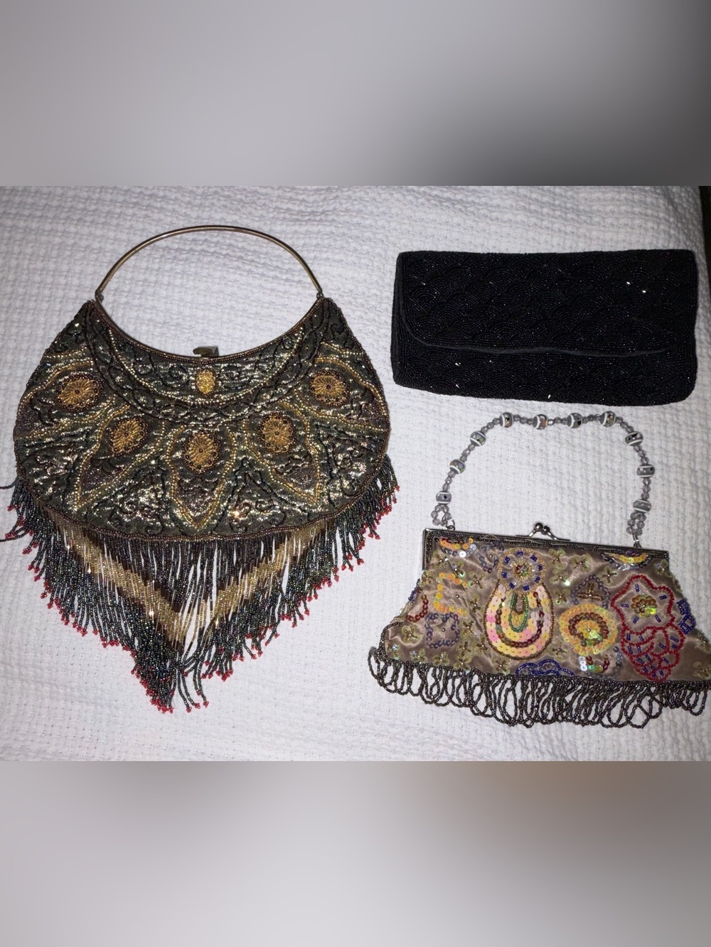 3 Vintage Beaded Evening Bag Bundle La Regale Japan Fringe Clutch Handbag Lot